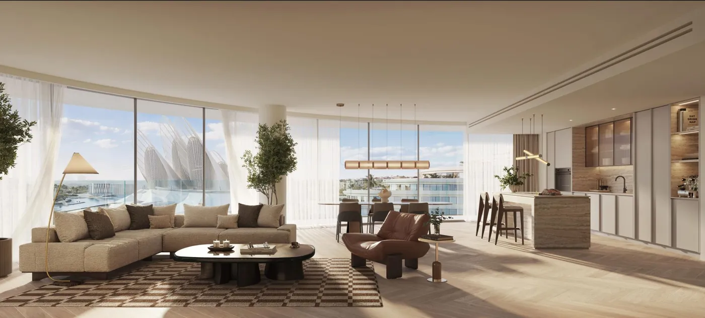Le séjour d'un appartement de The Row, rendu du promoteur